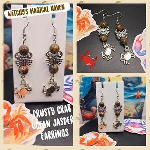 Crusty Crab Ocean Jasper Gemstone Earrings